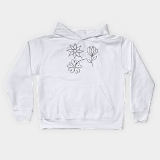 Golden Glitter Doodle Flowers (Black) Kids Hoodie